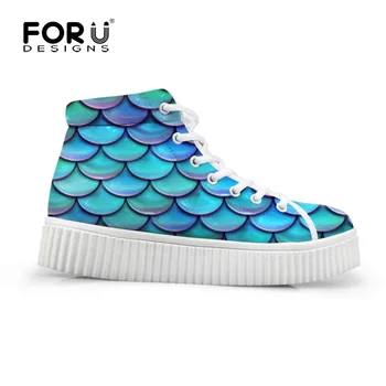 

FORUDESIGNS Flats Shoes Women Autumn High Quality Fashion Mermaid Scales Pattern Women's Ankle Boots High Top Height Increasing