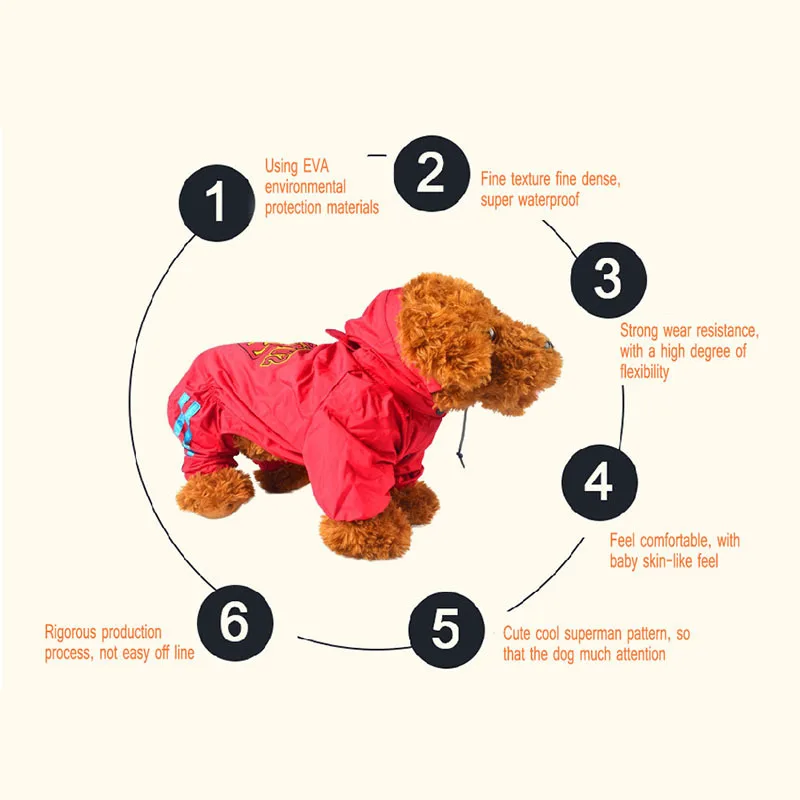 KIMHOME PET Large Dog Raincoat Superman Waterproof For Small Dogs Four legged With Hat Clothes S 7XL|raincoat for small dogs|dog raincoatlarge dog