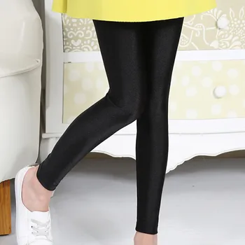 

New Girls Skinny Long Pants Shiny Black Pink Children Bottoms Leggings Kids Elastic Trousers All-matches Leggings For 3-12 Years