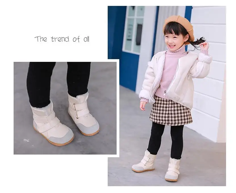 Новинка 2019 года; зимние детские ботинки для девочек и мальчиков; теплые детские ботильоны из натуральной кожи; утолщенная хлопковая обувь
