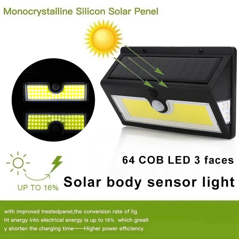 

Walkway Lights Street Lamp Light Controlled Outdoor 64COB LED Solar Durable Wall Light Eco-Friendly Home