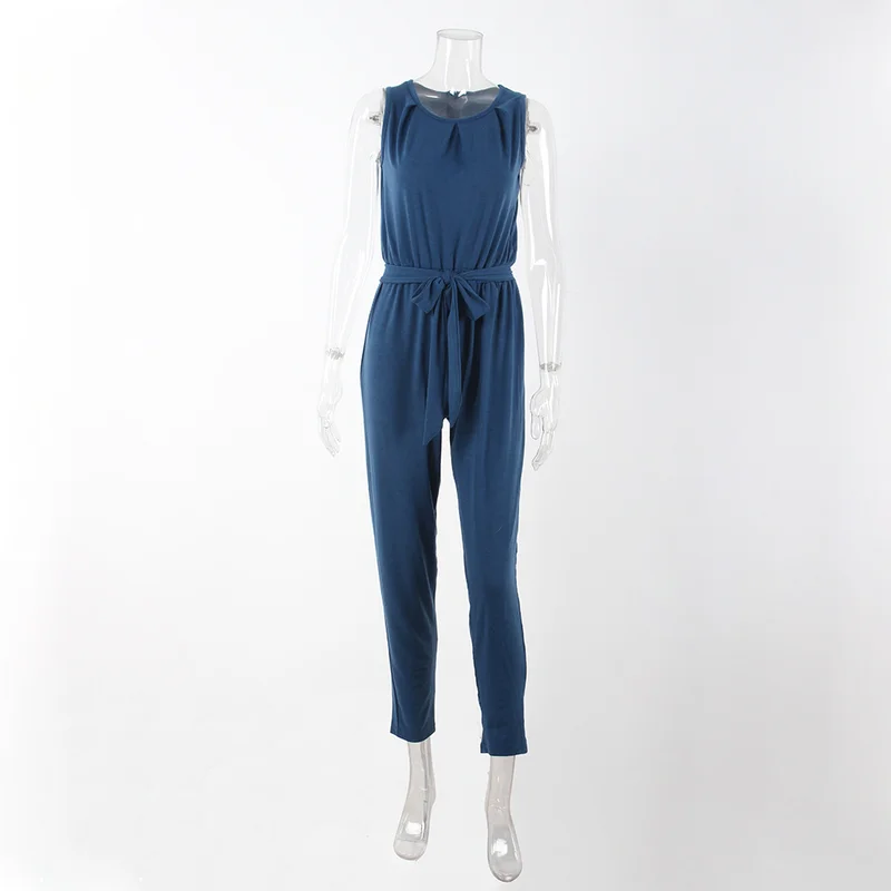 Women's Fashion Sleeveless Straps Jumpsuit Women's Vest Tops Trousers Solid Color Women's Jumpsuit Home Leisure 0474