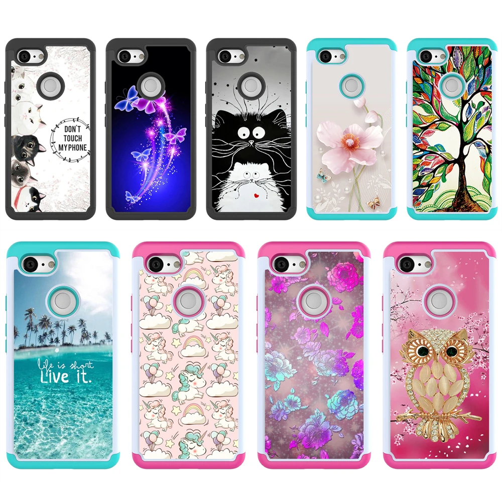 

For Google Pixel 3 3a XL Case Cute Cat Unicorn Peony Flower Slim Shockproof Hybrid Hard PC Cover Soft Rubber Dual Layer Bumper