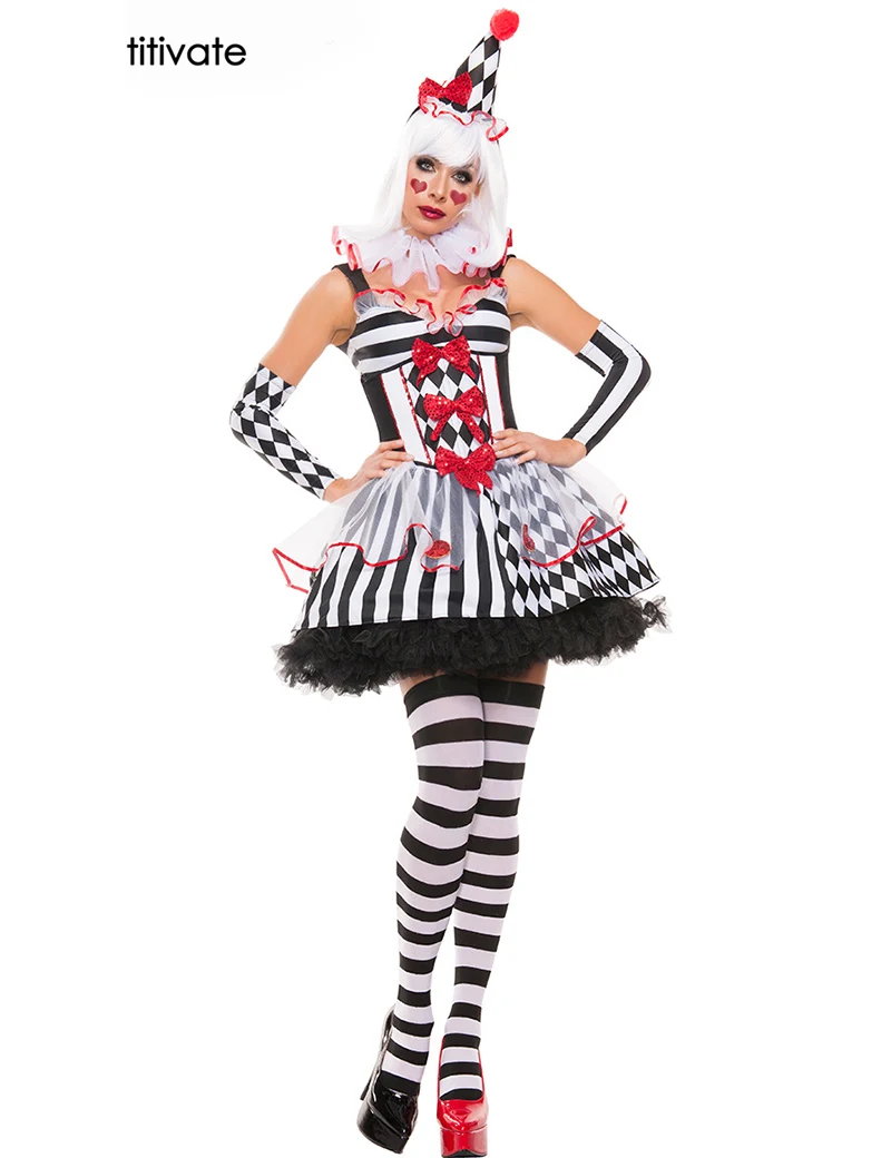 TITIVATE Halloween Poker Costume Adult Circus Women Clown Cosplay Queen ...