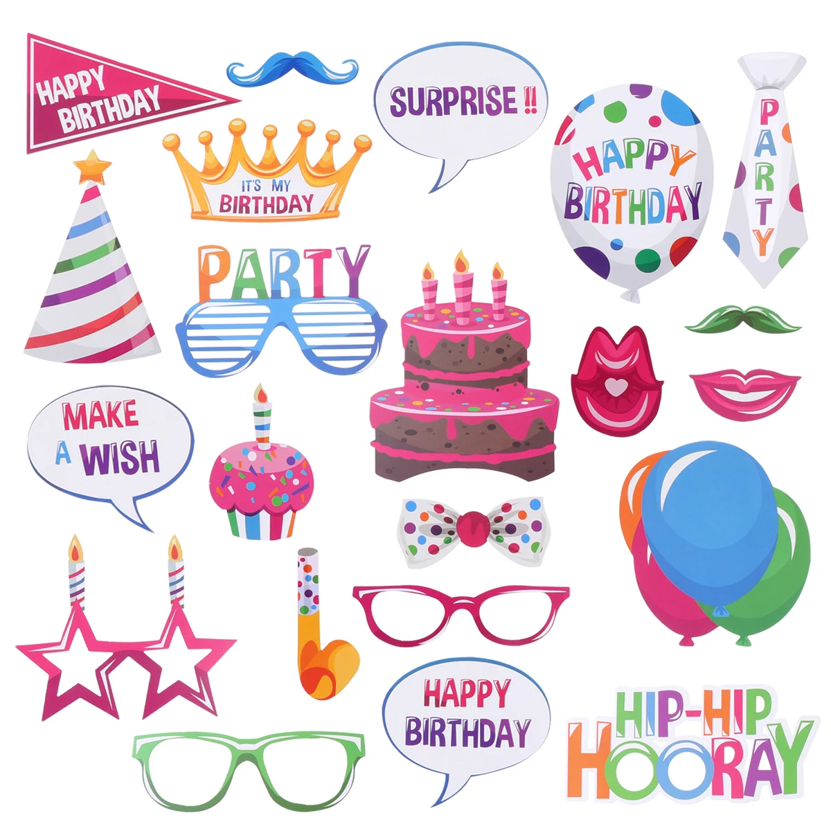 22 Pcs Happy Birthday Photo Booth Props Funny Creative Decor for Celebrating | Дом и сад