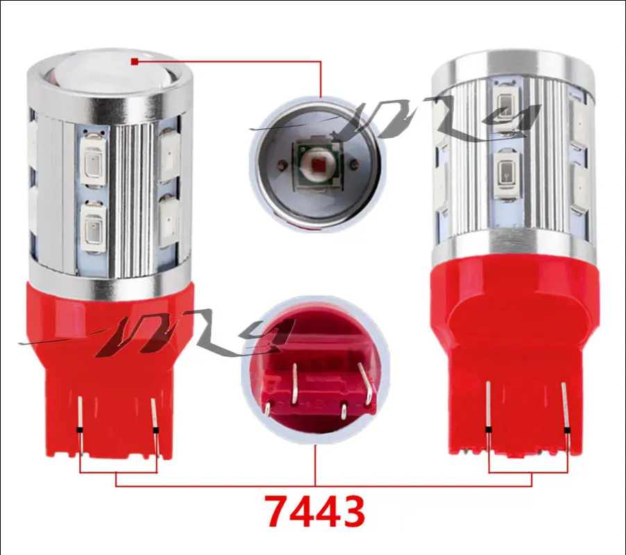 2 шт. 7443 7440 автомобиля светодиодный лампы 12 светодиодов SMD 5730 W21/5 Вт 5 Вт Высокая мощность XPE светодиодный фонарные лампочки Автомобильные светильник источник красного цвета