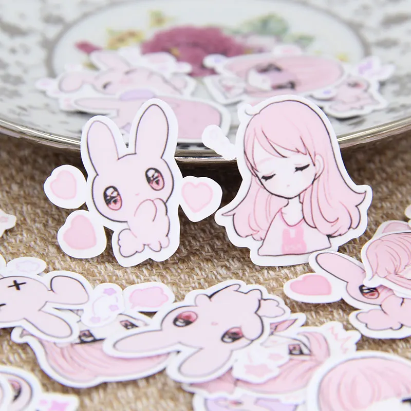 

40pcs Cute Pink Girl Rabbit Scrapbooking Stickers Decorative Sticker DIY Craft Photo Albums Decals Diary Decor