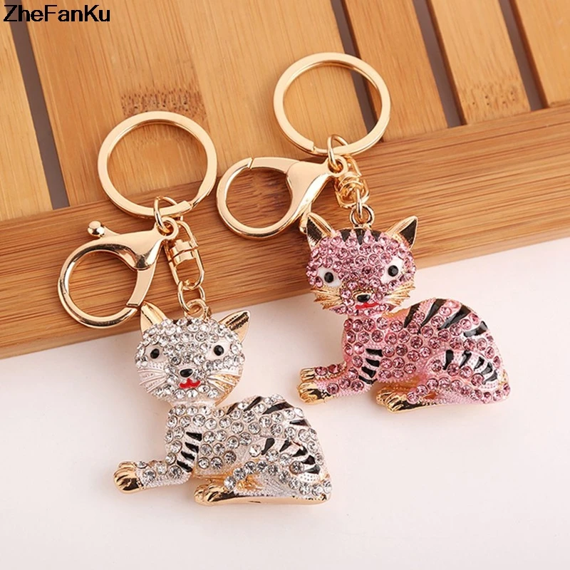 

Cat Keychain Crystal Keyrings Purse Bag Car Keychains Fashion Jewelry Key Ring