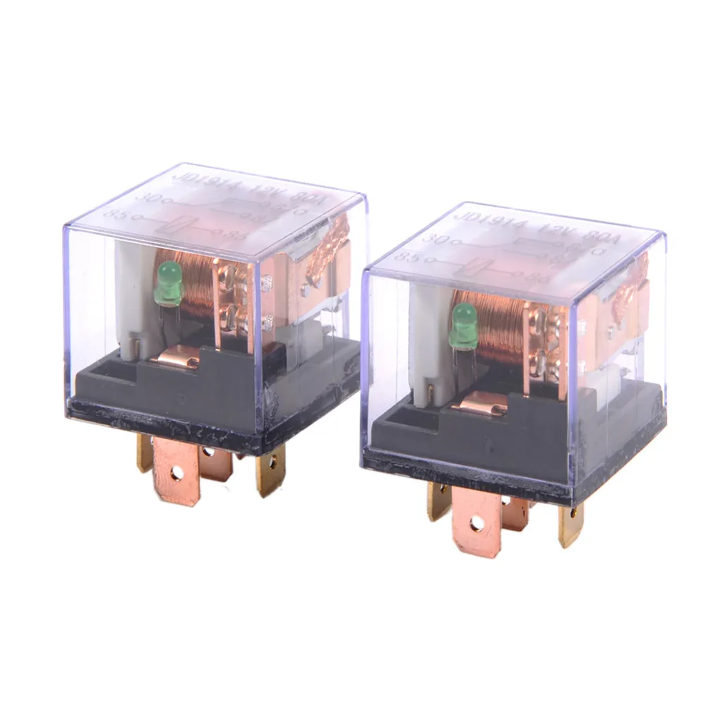 2PCS/lot 5PIN Relays 12V 80A 1NC+1NO SPDT 5P Green Lamp Automotive Car