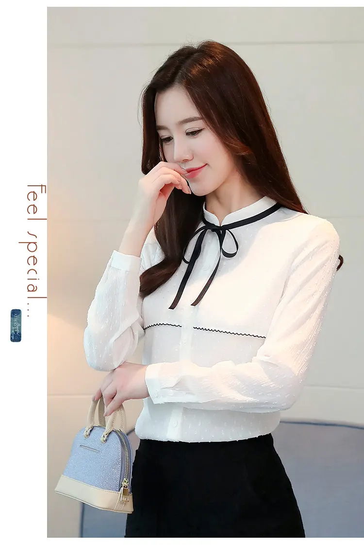 New Arrival Autumn Tops Women Shirts Office Chiffon Blouse Women 2019 Fashion Long Sleeve White Shirt Female Bow Work Blusas Mujer  (4)
