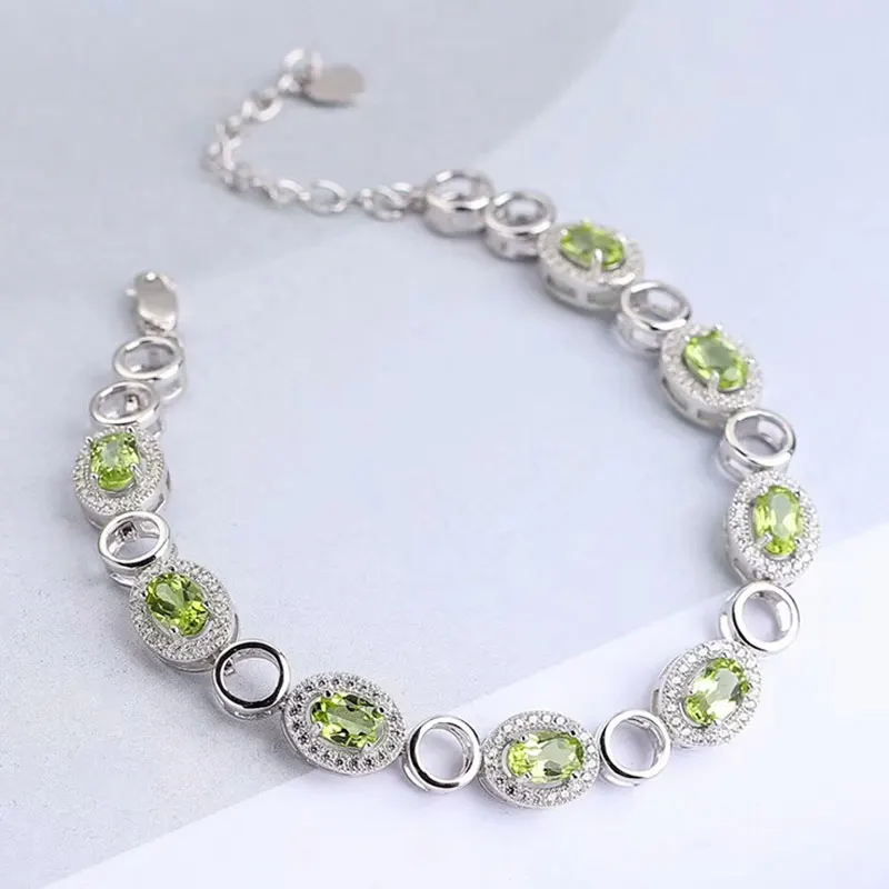 

RADHORSE 925 Silver Bracelets for Women Fine Jewelry 100% Natural Peridot 925 Silver Mosaic gem Bracelets