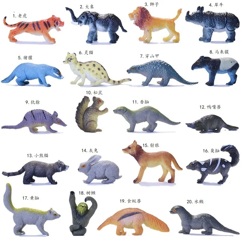 

mini pvc figure toy model mini anteater sloth weasel lemur raccoon raccoon beaver squirrel 20pcs/set