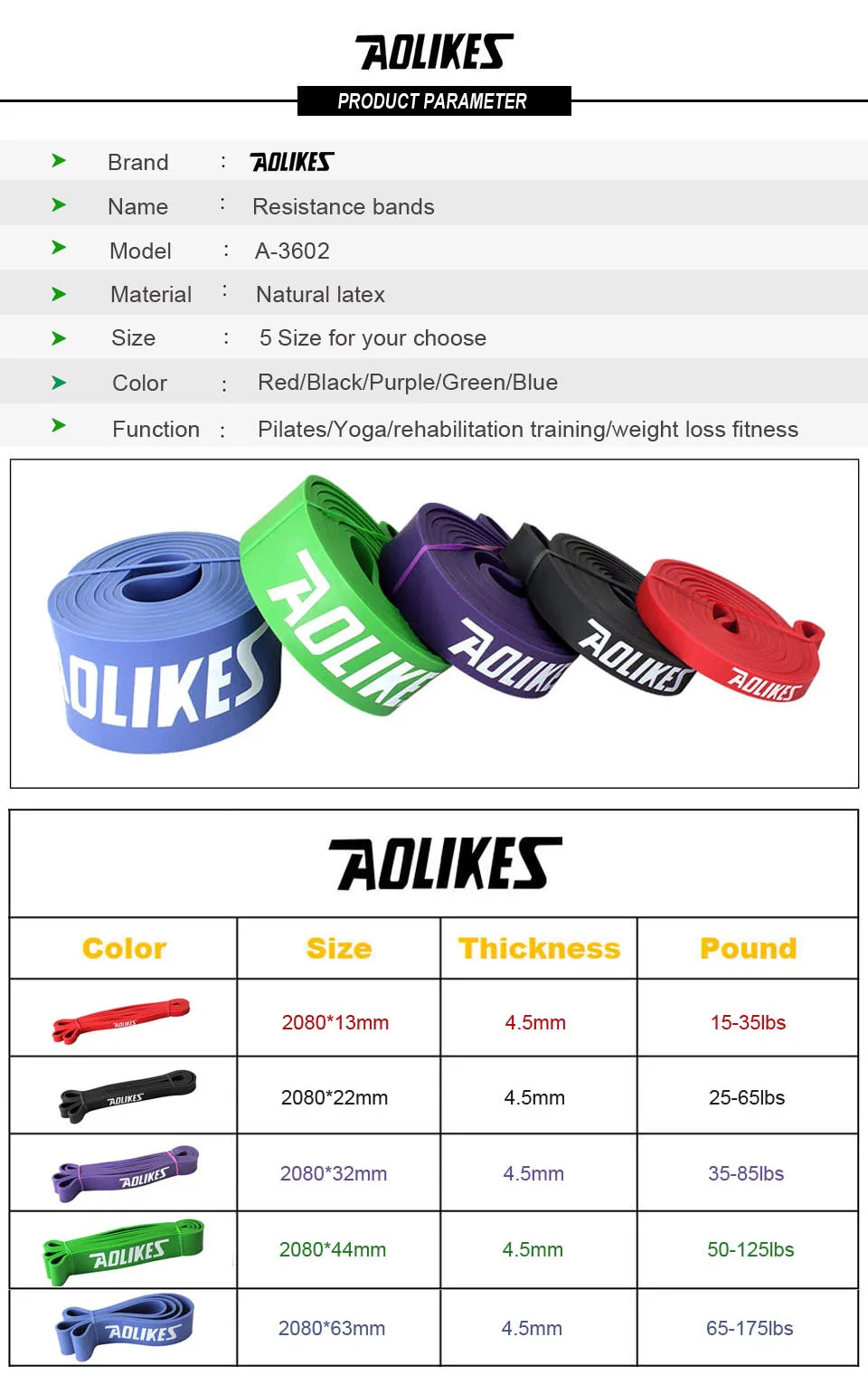 Фитнес-браслет AOLIKES, оборудование для тренажерного зала, экспандер, резинки для тренировки, веревка для упражнений, Кроссфит, подтягивание, укрепление