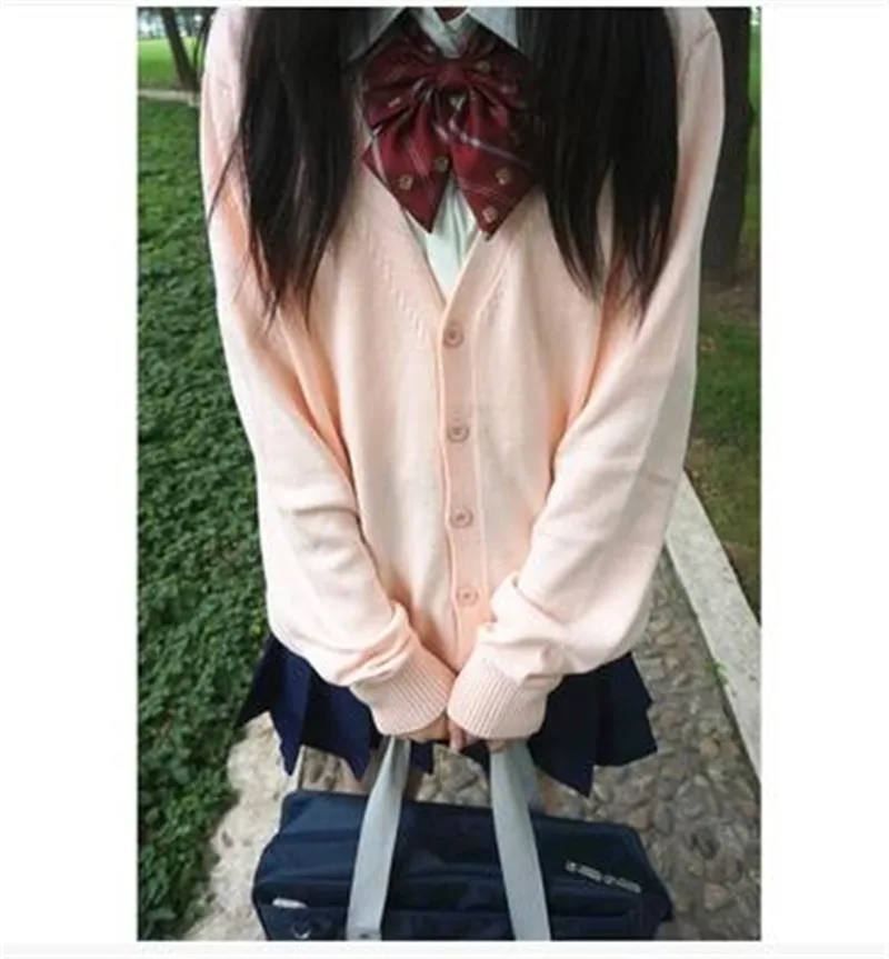 Japan School Cardigan School Uniform Knit Sweater Girls Long Sleeve V neck Outerwear Female Knitted cardigan