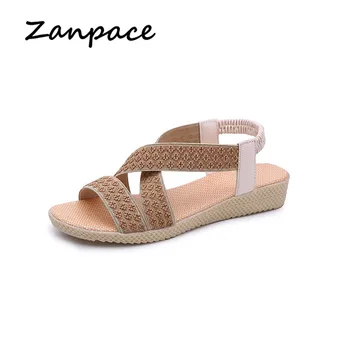 

2019 Summer New Sandals Women Large Size 41 Elastic Band Solid Color Roman Shoes Woman Bottom Thick Fish Mouth Platform Sandals