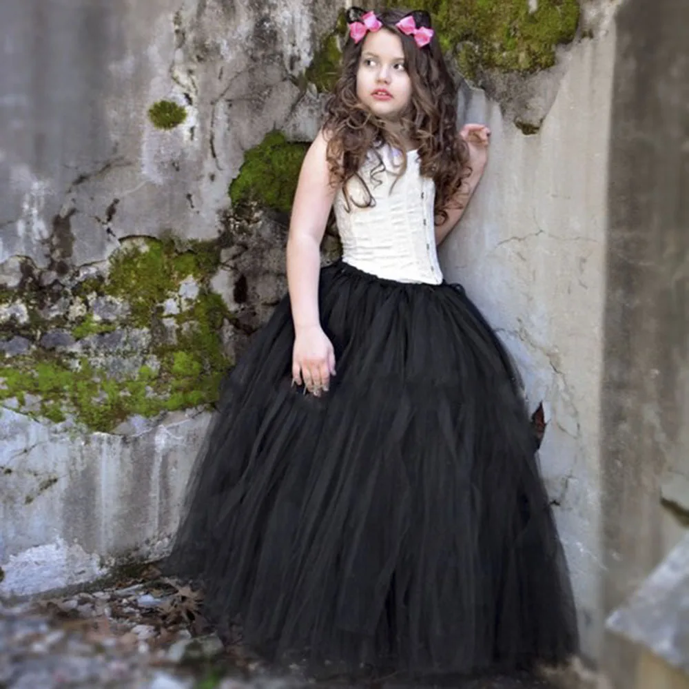 Black Solid Girls Tutu Skirt Kids Long Princess Girls Tutu Skirt Fluffy Cat Girls Halloween Party Cosplay Tulle Skirts Clothes (2)
