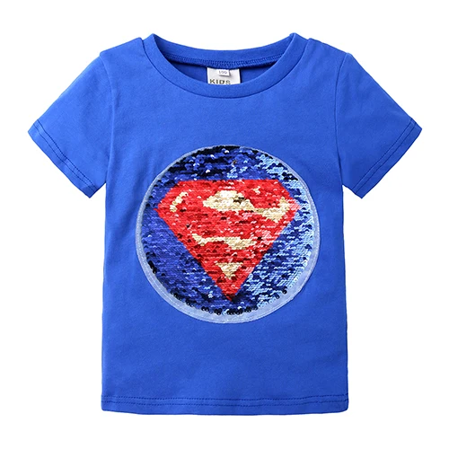 Летняя футболка для маленьких мальчиков, волшебные двусторонние пайетки, одежда для девочек, хлопковая Повседневная футболка унисекс с короткими рукавами и рисунком, DBT112 - Цвет: As photo