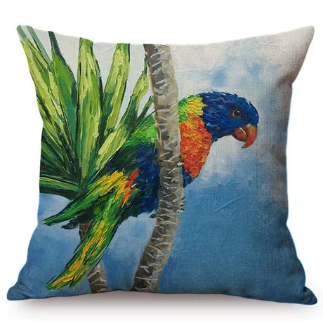 Parrot Nordic Watercolor Art Luxury Home Decorative Sofa Throw Pillow Case Colorful Charming Bird Cotton Linen Car Cushion Cover K103-5
