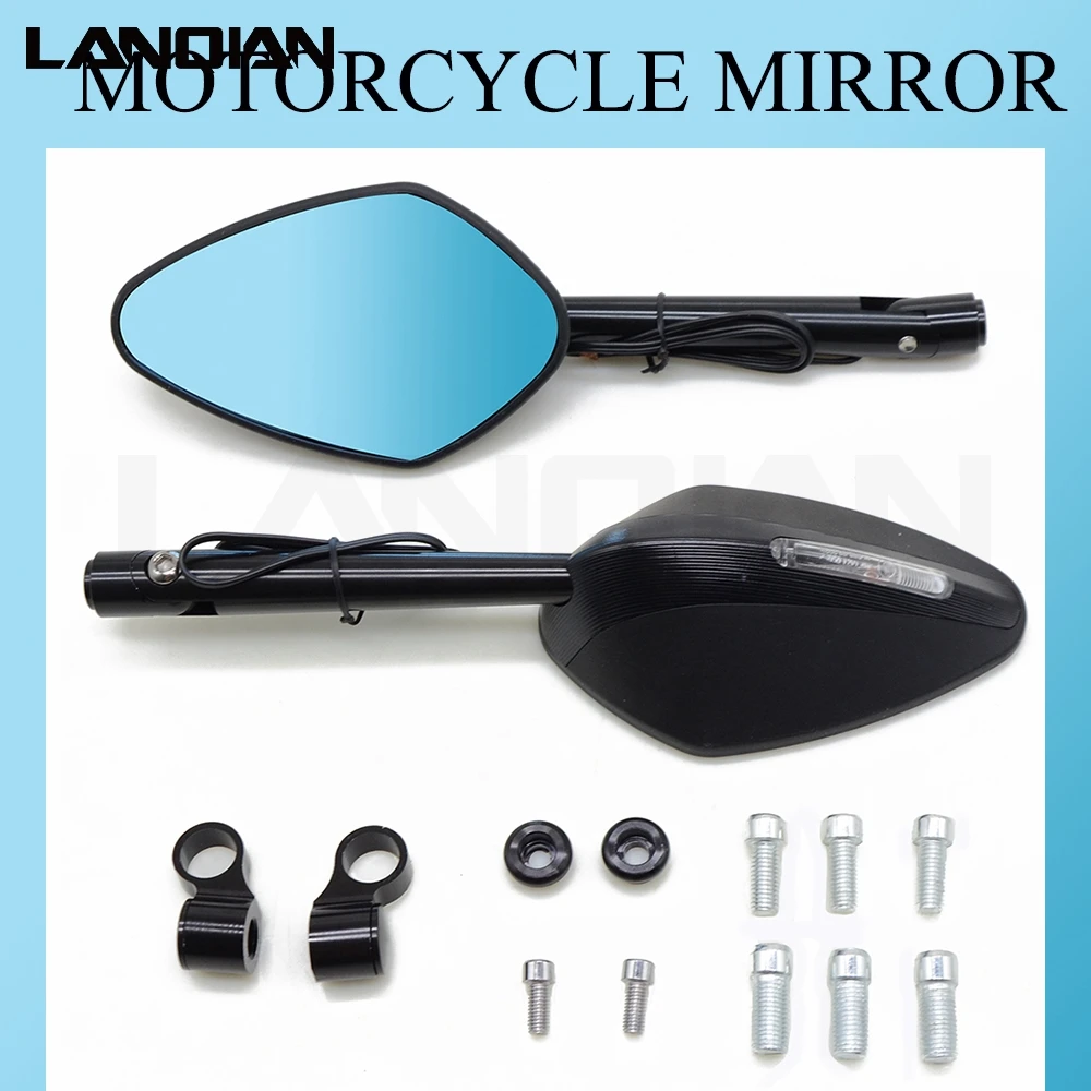 1Pair with light mirror Motorcycle Mirror Folding Side Mirrors for most motorcycle 7/8"22mm