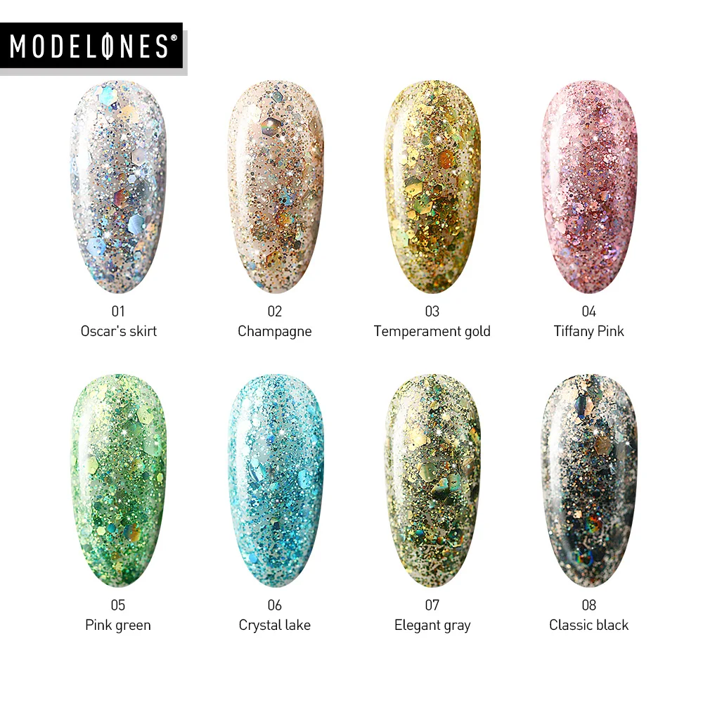 Modelones Platinum УФ гель для ногтей супер Сияющий Блестящий светодиодный лак