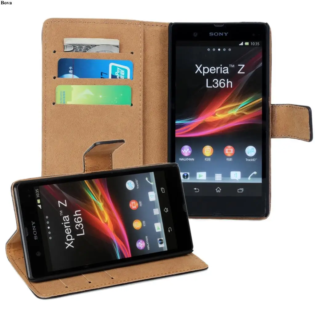 Премиум кожаный чехол книжка с бумажником для Sony Xperia Z L36h C6602 C6603 отделениями карт