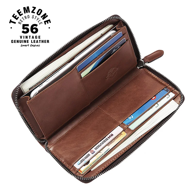 

teemzone Robot Series Men Top Genuine Leather Long Business Clutch Wallets Men's iPad Handbags Men Clutch Checkbook Bag S8009
