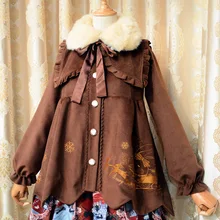 Новинка; зимнее женское милое шерстяное пальто; шерстяное пальто с меховым воротником; милое мягкое пальто с кроликом из мультфильма; длинное рождественское пальто красного цвета