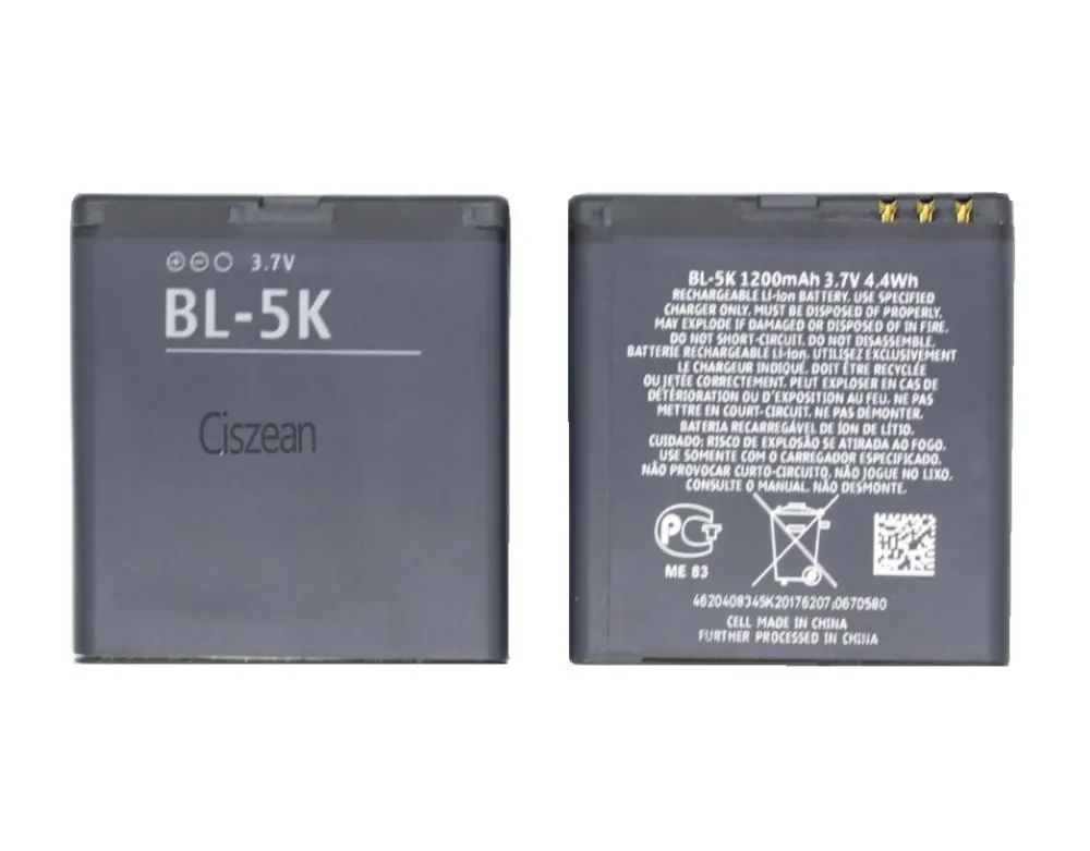 Ciszean 1x3,7 V 1200 мА/ч, BL-5K запасная часть телефона Батарея для Nokia N85 N86 N87 8MP 701X7X7 00 C7 C7-00S Oro X7-00 2610S T7 BL5K