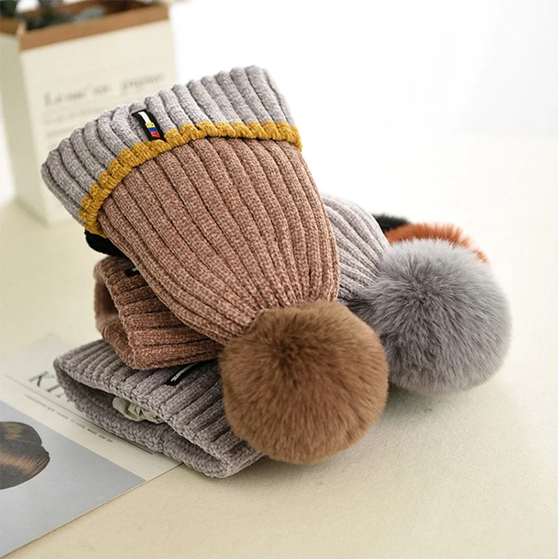 Stitching Baby Beanies Hat Toddler Boys Girls Winter Warm Cap with Big Pompom High Quality Cap Cotton Liner Comfort Thicken Hat (2)