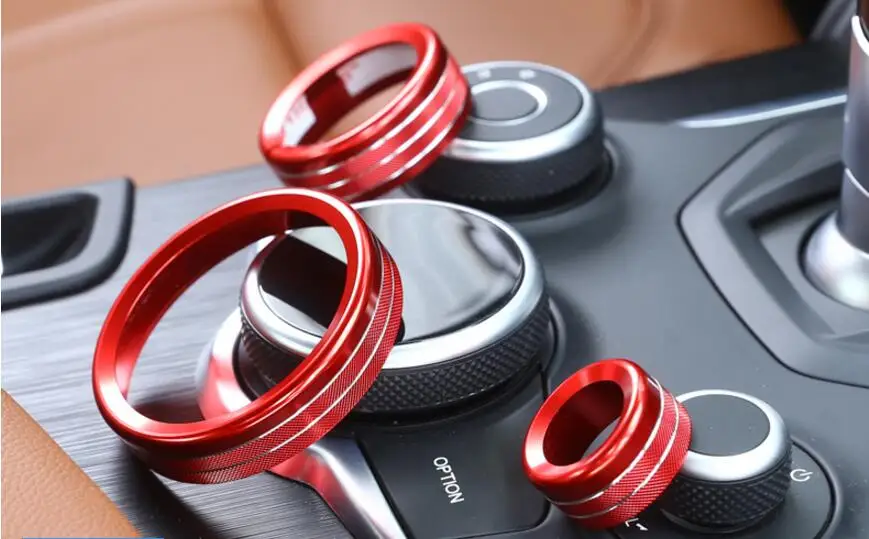 

3pcs RED Ring Media Volume Control Button Trim For Alfa Romeo Giulia Stelvio 2017 2018