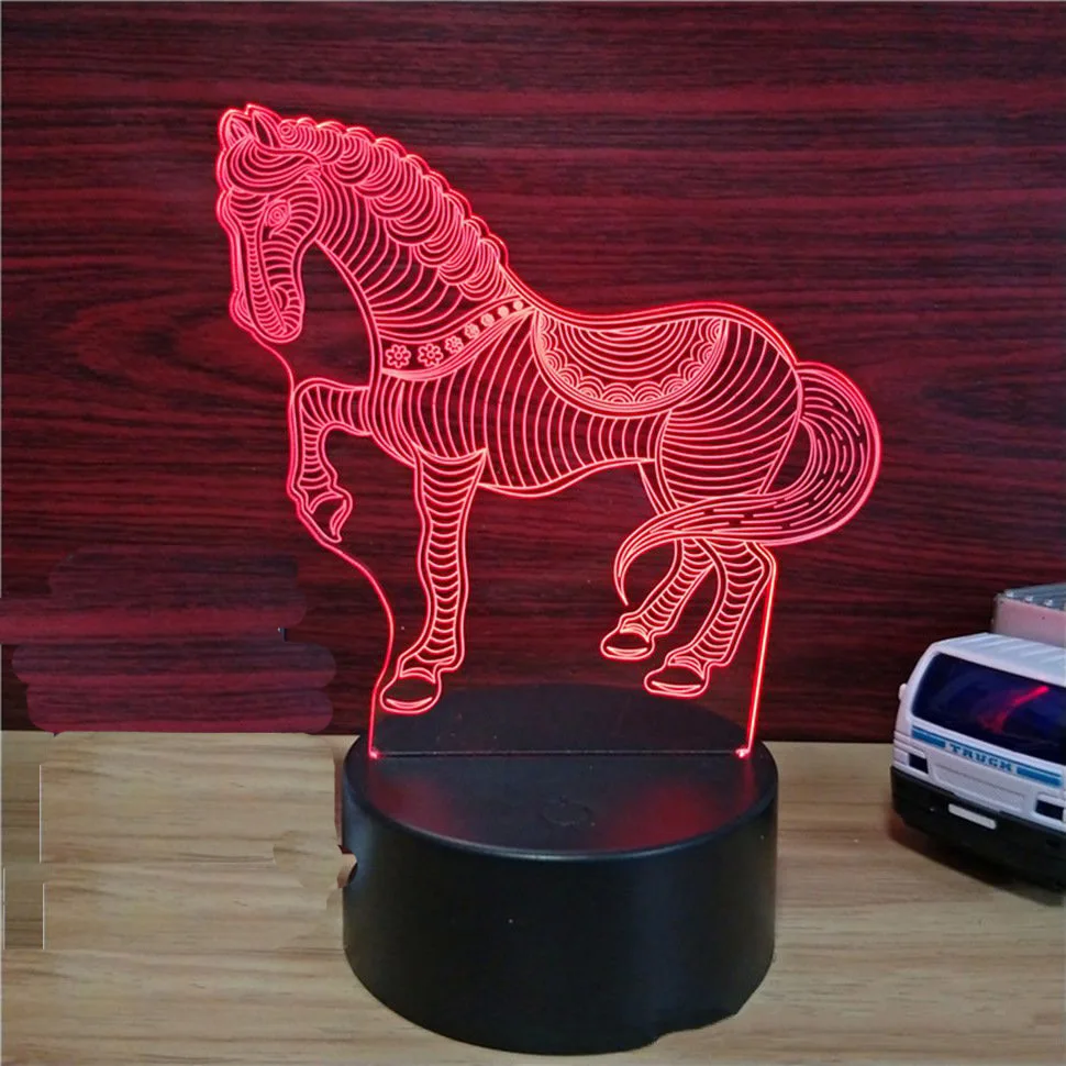 Cartoon horse shaped acrylic transparent LED lights 3D children's night