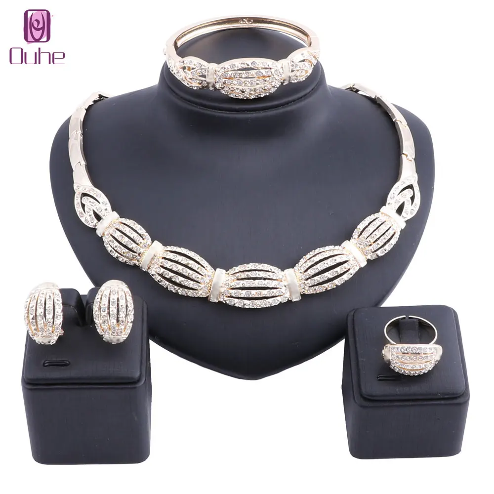 Fashion Dubai Gold Color Crystal Jewelry Set Brand Nigerian Wedding Woman Accessories Set Saudi