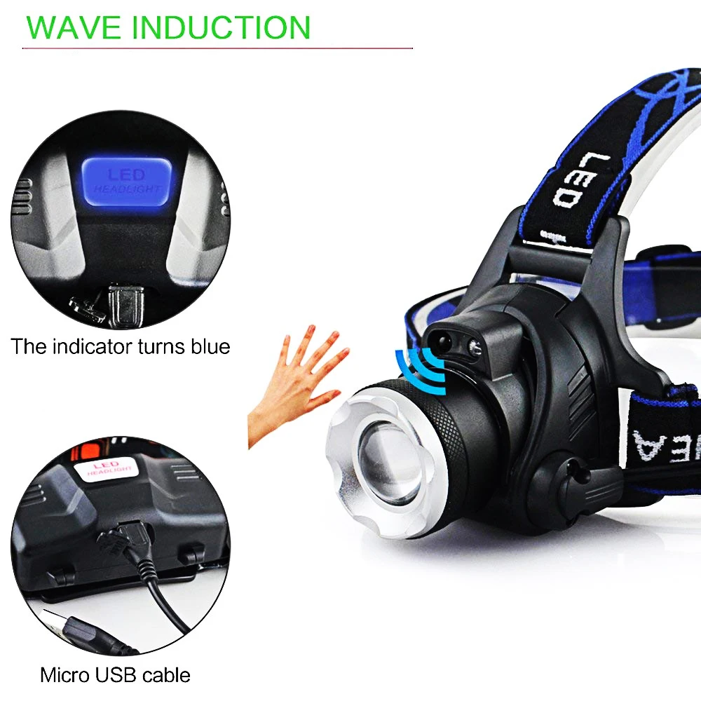 T6 L2 V6 LED Headlamp Rechargeable Sensor Zoom Headlight Running Camping Head Lamp/Light/Torch Lantern lampe frontale
