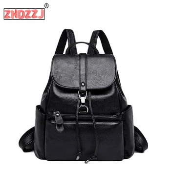 

New trend Women Backpacks Bag High quality and large capacity solid PU leather Women Bag casual simple youth students Bag