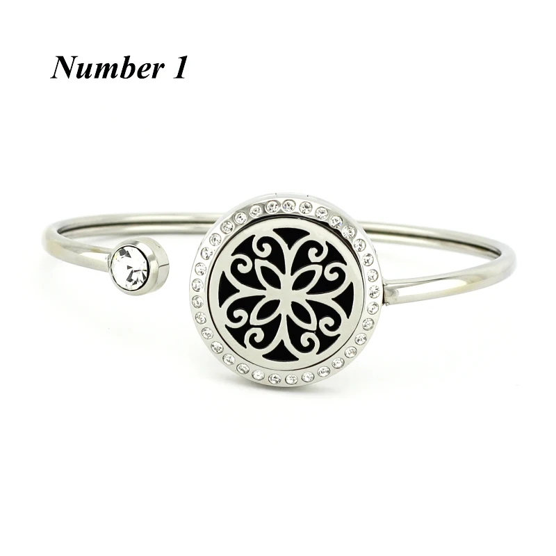 

20mm 25mm Crystals Cuff butterfly flower bangles for Women Stainless Steel Essential Oil Diffuser Bracelets Bangles with 5Pads