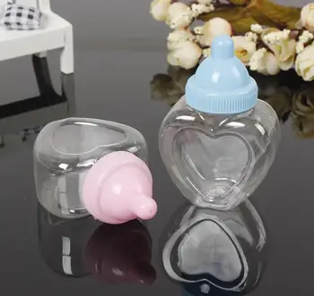 

48pcs Blue/Pink Heart Shape Feeder Feeding Bottle Candy Chocolate Boxes For Wedding Party Birthday Baby Shower Favors Gifts