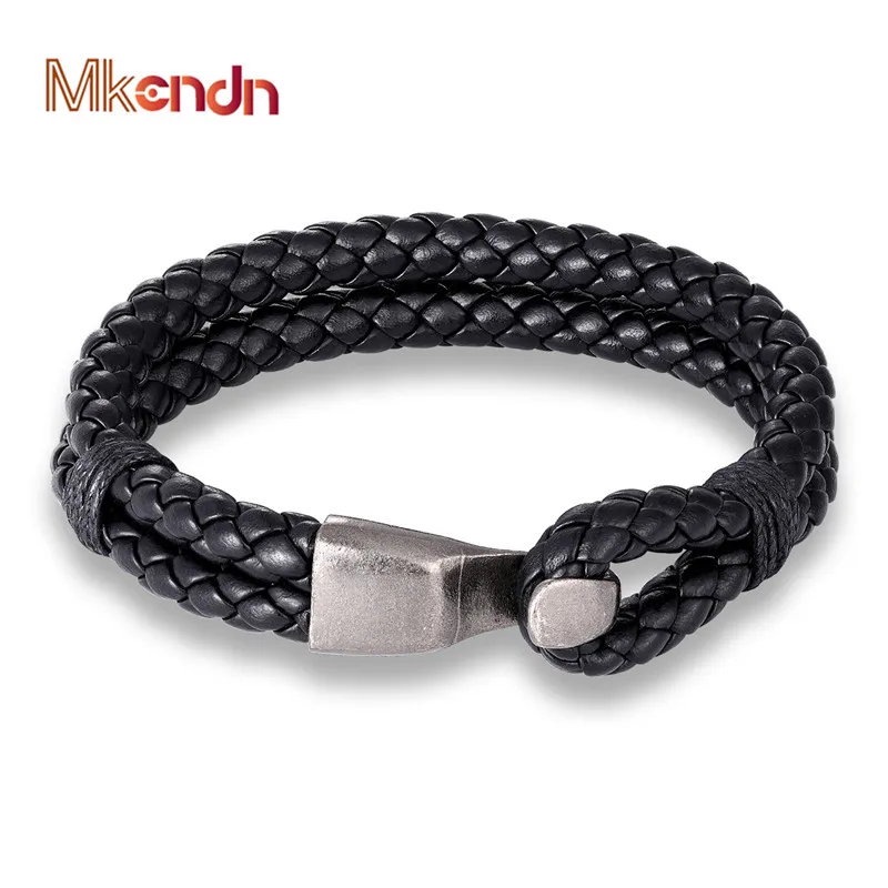 

MKENDN New Fashion Multilayer charm leather Bracelets Men Women Anchor Easy-Hook Bracelets pulseras hombre
