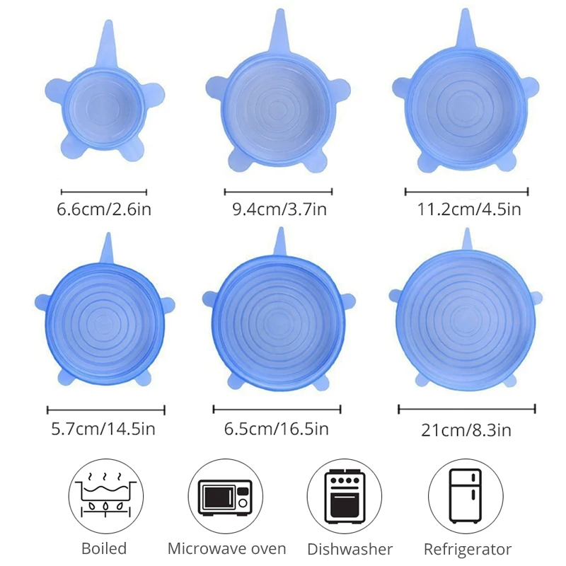 6 Pcs Food Silicone Cover Reusable Silicone Stretch Lids For Food Cookware Bowl Kitchen Accessories food cover