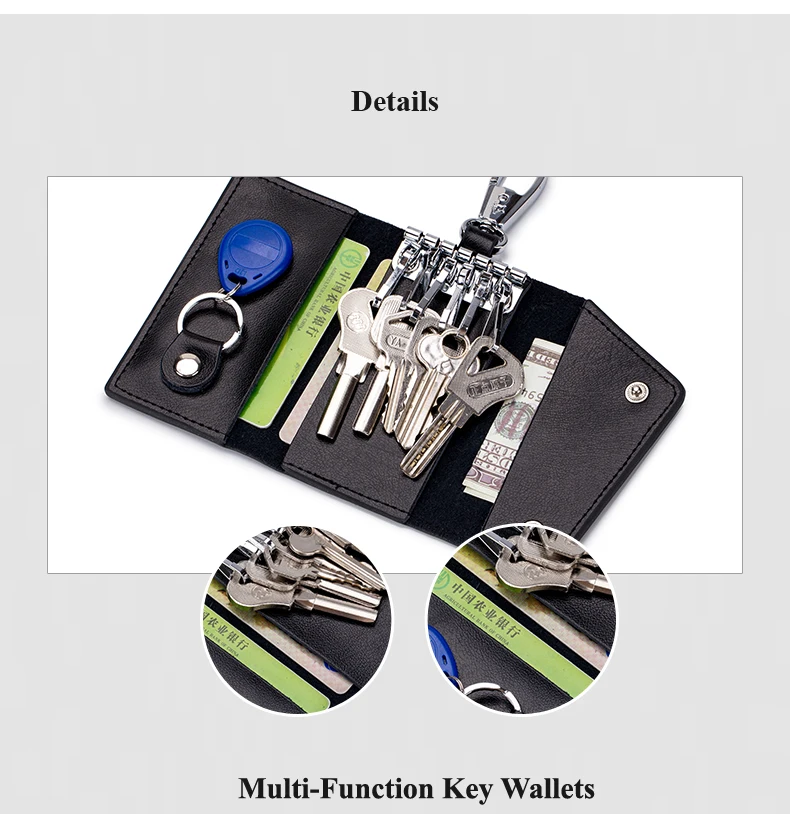 Lomelobo Unisex Split Leather Key Wallet Men Multi-Function Coin Purse Organizer Key Case Women Credit ID Card Holder portomonee HCL978 Details (06)