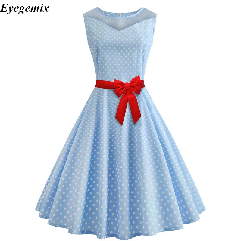 ShejoinSheenjoy 2018 Fashion Retro Sleeveless Dress Summer Women Hepburn V-Neck Dresses Party Bow Pretty Dresses 2XL (3)