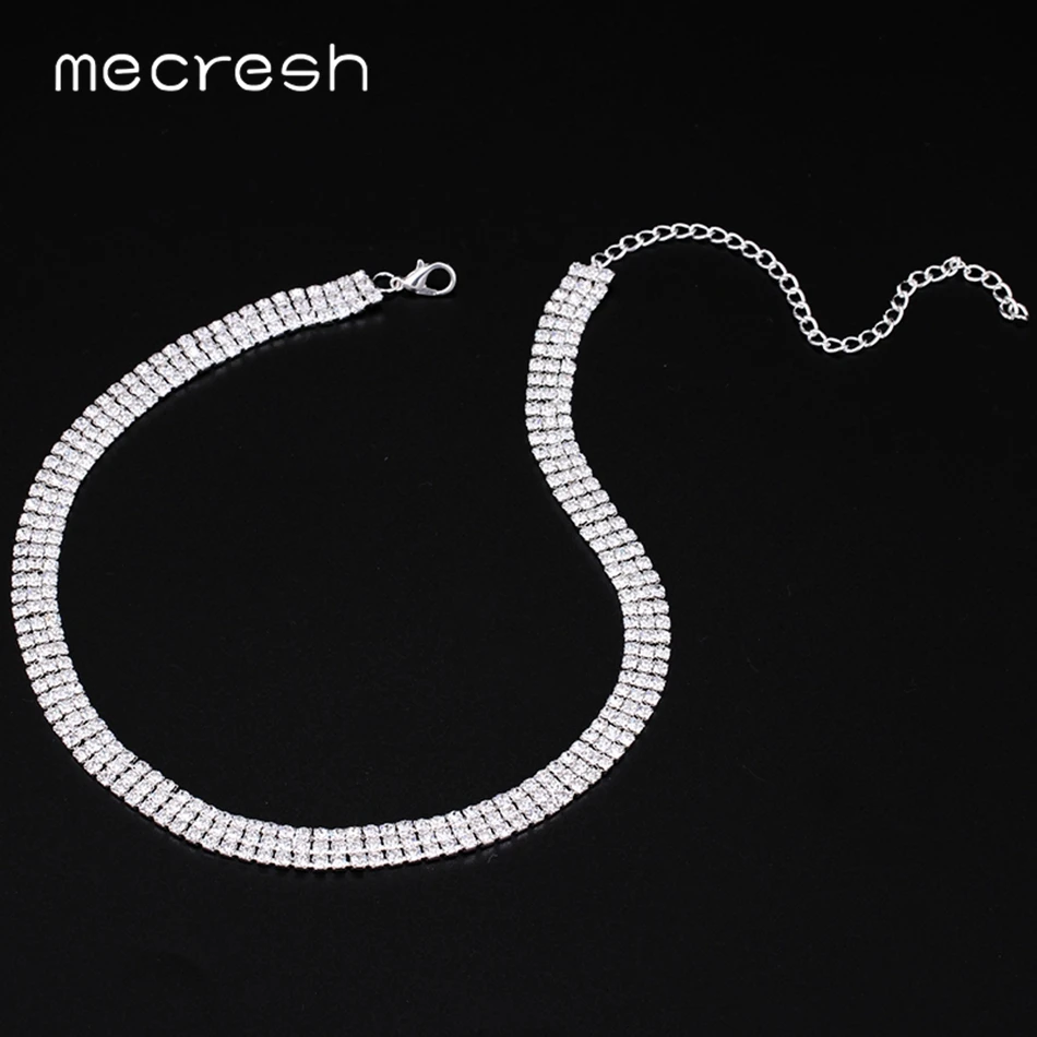 Mecresh классический серебристый цвет кристалл Свадебное колье ожерелье ювелирные изделия Мода Стразы Свадебный воротник ожерелье для женщин MXL061