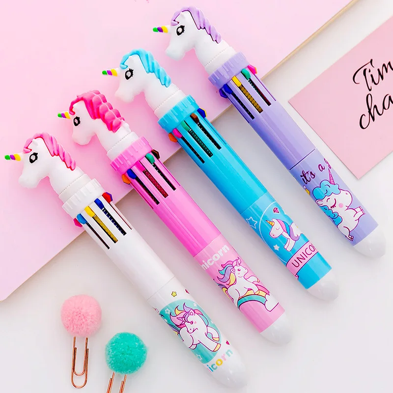 Шариковая ручка с единорогом, кристальная ручка, разноцветная ручка ed, десять цветов, водная Цветная кисть, Канцтовары, новинка, ручки