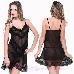 Женское черное нижнее белье Babydoll платье Прозрачная вуаль кружевная сорочка ночная рубашка s m l/6-12