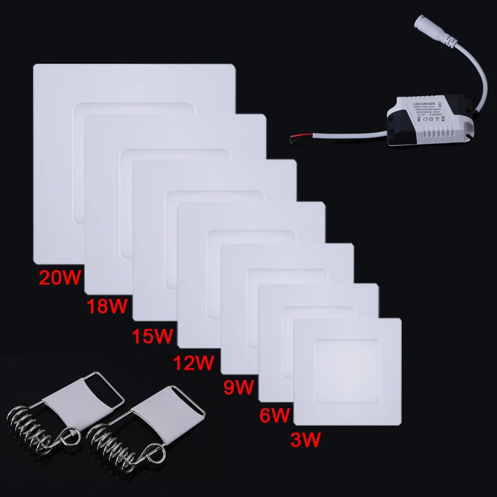 Квадратная Светодиодная панель SMD 2835 3 Вт 6 9 12 15 18 20 AC 85-265 в потолочная Встраиваемая