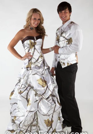 snow white camo wedding dress