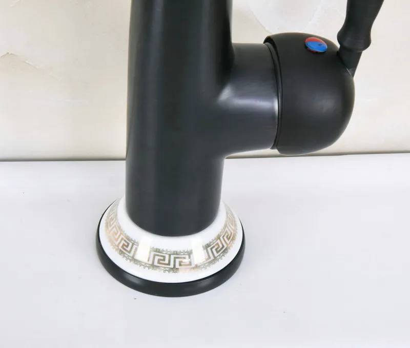 Black Oil Rubbed Bronze Ceramic Base Kitchen Wet Bar Bathroom Vessel Sink Faucet Single Hole Swivel Spout Mixer Tap anf655