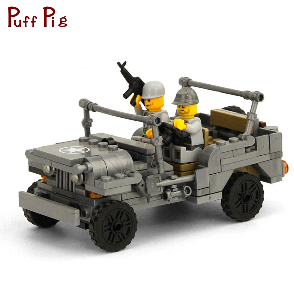 

199PCS Military US Army Willys MB Jeep Model Building Blocks Speelgoed Jouet ww2 Soldiers Weapons Gift Toys For Kids Boys
