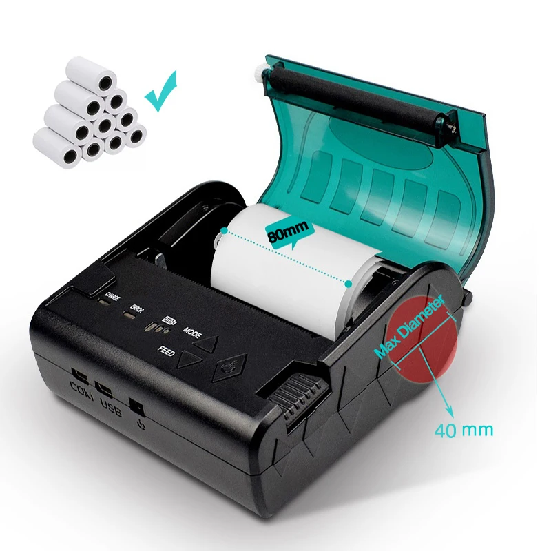 80 мм портативный Bluetooth термальный POS принтер мини принтер bluetooth ios термопринтер штрих-кода android pos 80 мм принтер