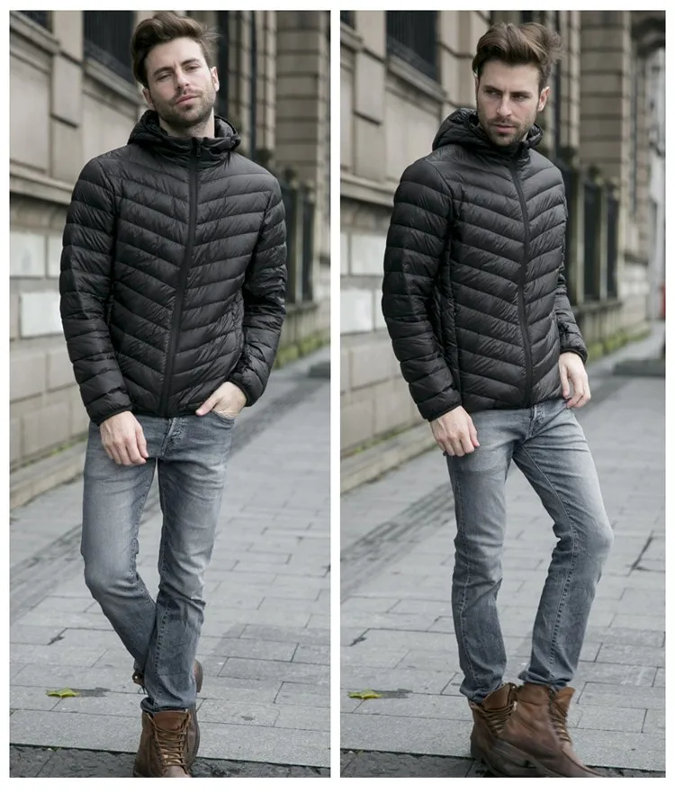 black puffer jacket New autumn winter ultra thin duck down men jacket plus size XXXL hooded jacket for men fashion mens Outerwear coat waterproof puffer jacket