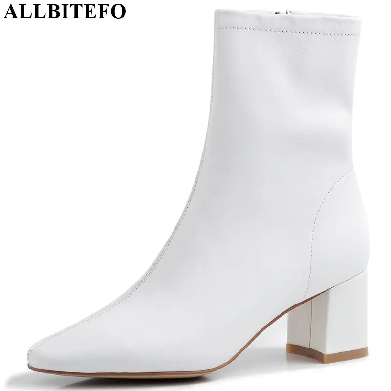 

ALLBITEFO real genuine leather women boots simple style Pure color ankle boots Spring Autumn fashion boots comfortable